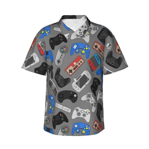 Disketp Hawaiian Shirts For Men,Video Game Print Mens Casual Short Sleeve Button Down Shirts Beach Shirt