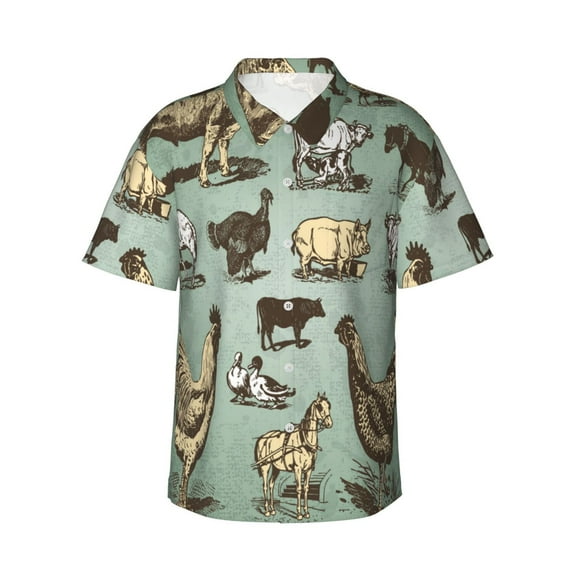Disketp Hawaiian Shirts For Men,Vintage Farm Animals Print Mens Casual Short Sleeve Button Down Shirts Beach Shirt