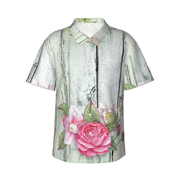 Disketp Hawaiian Shirts For Men,Vintage Wood With Floral Print Mens Casual Short Sleeve Button Down Shirts Beach Shirt