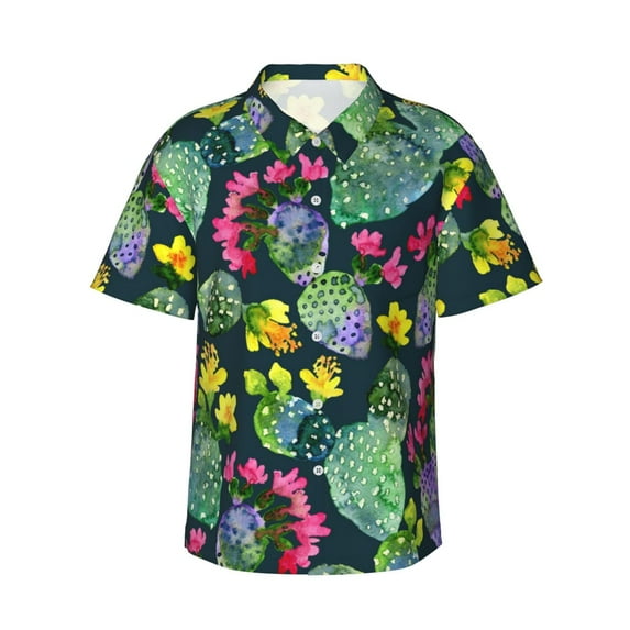 Disketp Hawaiian Shirts For Men,Watercolor Cactuses Print Mens Casual Short Sleeve Button Down Shirts Beach Shirt