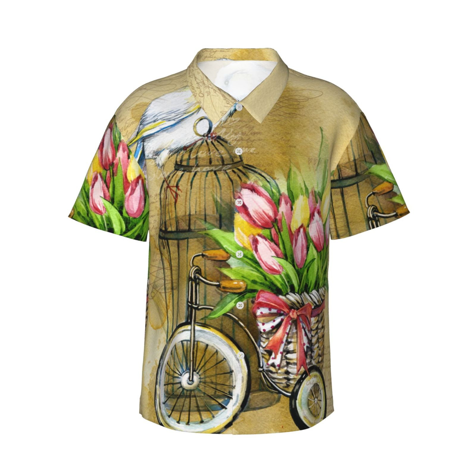 Tropical Bird Patchwork Print Men's Short Sleeve Shirt