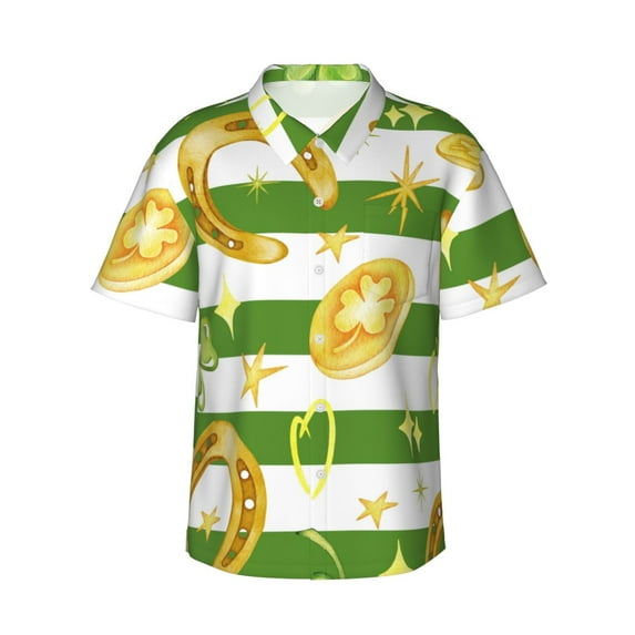 Disketp Hawaiian Shirts For Men,Watercolor St Patrick Day Print Mens Casual Short Sleeve Button Down Shirts Beach Shirt