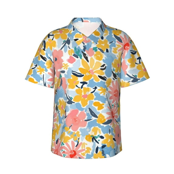 Disketp Hawaiian Shirts For Men,Watercolor Wildflowers Print Mens Casual Short Sleeve Button Down Shirts Beach Shirt