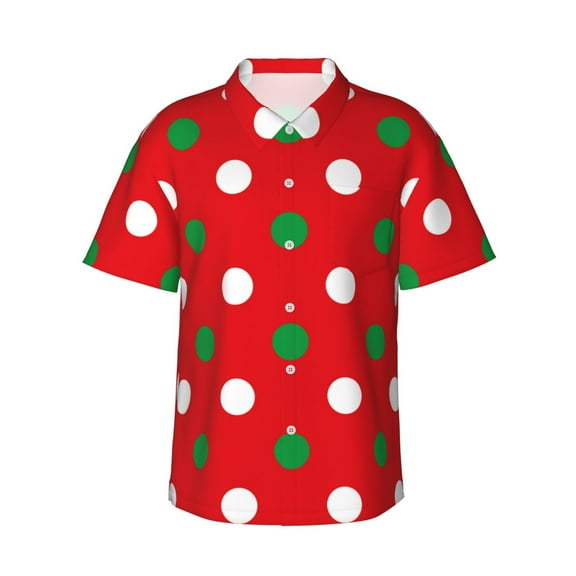 Disketp Hawaiian Shirts For Men,White And Green Polka Dot Print Mens Casual Short Sleeve Button Down Shirts Beach Shirt