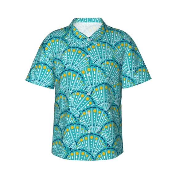 Disketp Hawaiian Shirts for Men,Beautiful Seashells Print Mens Casual Short Sleeve Button Down Shirts Beach Shirt