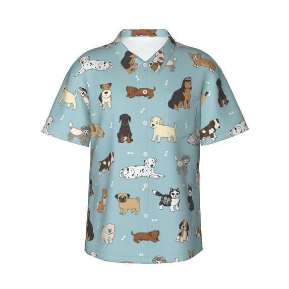 Disketp Hawaiian Shirts for Men,Dog Pets Print Mens Casual Short Sleeve Button Down Shirts Beach Shirt