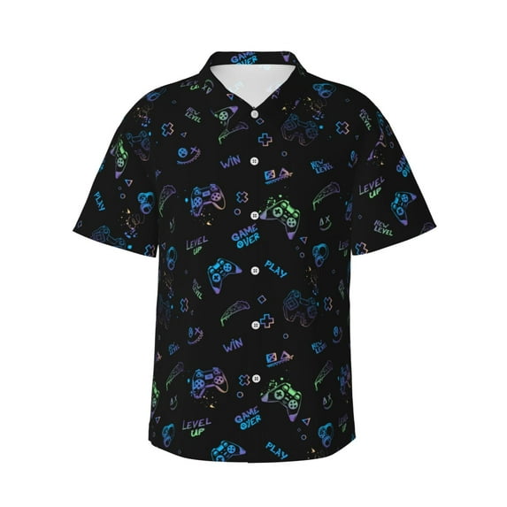 Disketp Hawaiian Shirts for Men,Gamepads Print Mens Casual Short Sleeve Button Down Shirts Beach Shirt