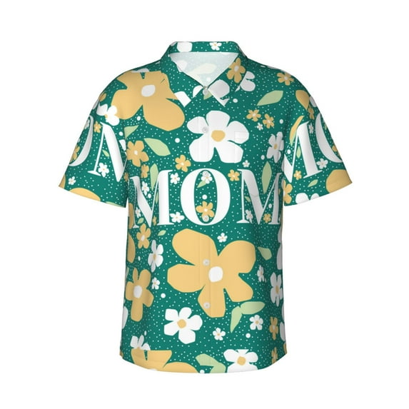Disketp Hawaiian Shirts for Men,Happy Mother's Day1 Print Mens Casual Short Sleeve Button Down Shirts Beach Shirt