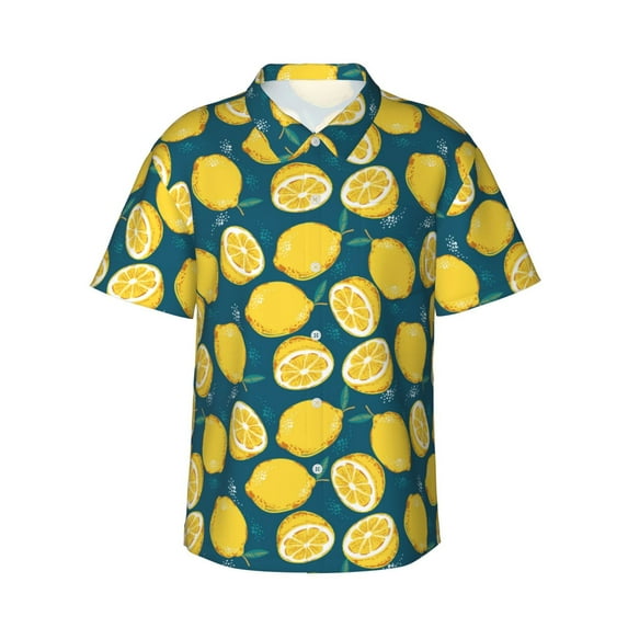 Disketp Hawaiian Shirts for Men,Lemon Print Mens Casual Short Sleeve Button Down Shirts Beach Shirt