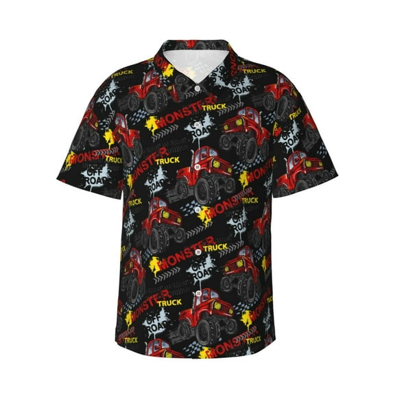 Disketp Hawaiian Shirts for Men,Monster Truck Print Mens Casual Short Sleeve Button Down Shirts Beach Shirt