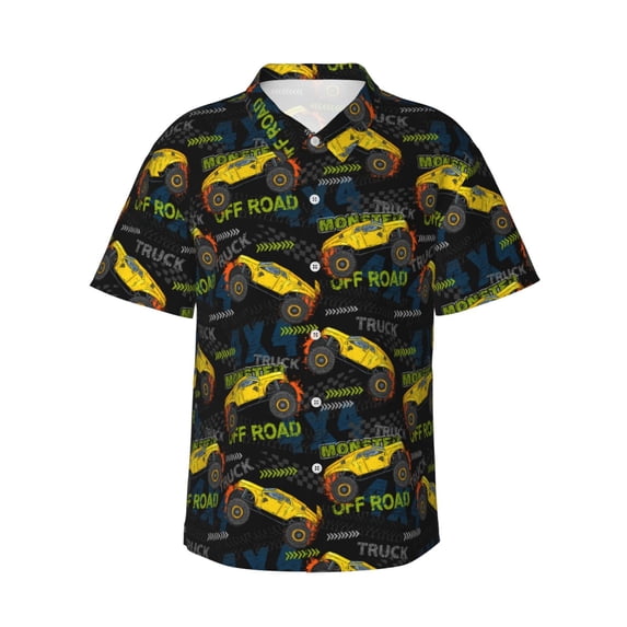 Disketp Hawaiian Shirts for Men,Monster Truck1 Print Mens Casual Short Sleeve Button Down Shirts Beach Shirt