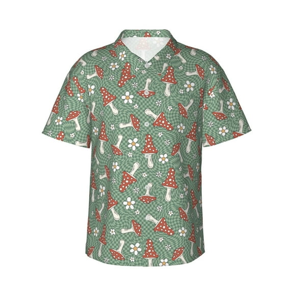 Disketp Hawaiian Shirts for Men,Retro Hippie Groovy Mushroom Print Mens Casual Short Sleeve Button Down Shirts Beach Shirt