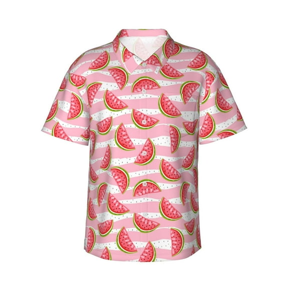 Disketp Hawaiian Shirts for Men,Sweet Watermelon Print Mens Casual Short Sleeve Button Down Shirts Beach Shirt