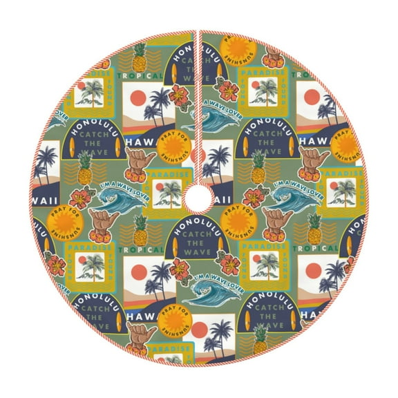 Disketp Hawaiian Style Christmas Tree Skirt, Christmas Tree Decorations, Christmas Decor, Tree Mat Decoration(30-48IN)-30"