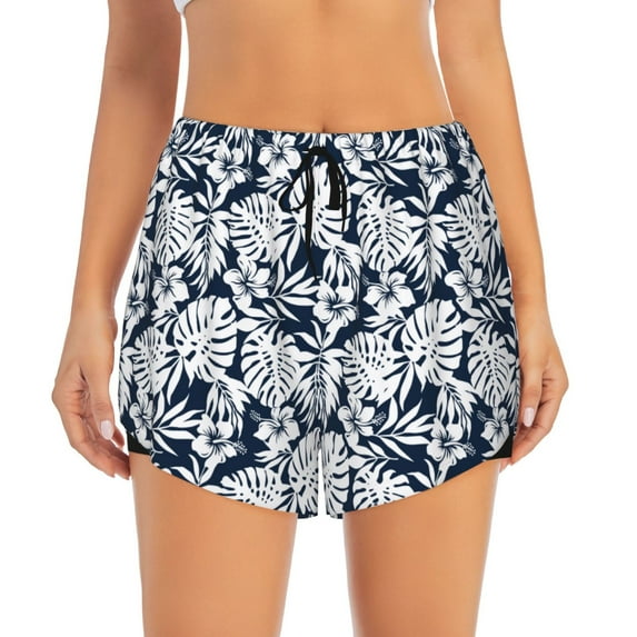 Disketp Hawaiian Style Print Women's Shorts Workout Shorts for Athletic Gym Running Shorts with Phone Pockets X-Large