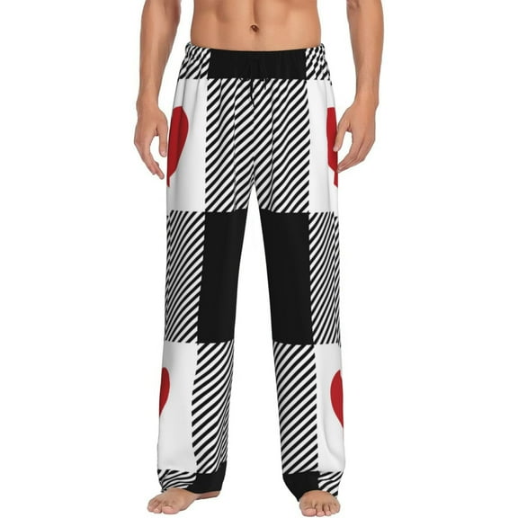 Disketp Heart Black Buffalo Plaid Gingham Men'S Pajama Pants - Ultra Soft Fleece Sleep And Lounge Pants (Size: S-Xxl)