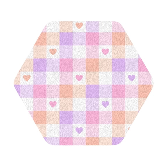 Disketp Heart Buffalo Plaid Funny Coasters,4 Pcs Leather Coasters With Holder, Perfect Housewarming Hostess Gifts,Protect Furniture From Water Marks Scratch