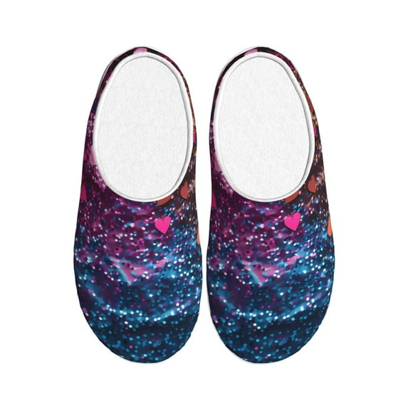 Disketp Heart Confetti on Glitter Women's Men's Slippers Plush Slip-On House Slipper for Winter Indoor Soft Cushion Non-slip Fluffy Slides Slippers-11