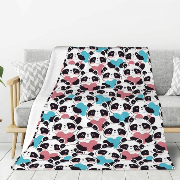 Disketp Heart Panda Cozy Flannel Fleece Throw Blanket: Has a velvety texture for All Seasons - Perfect for Women, Men, & Kids"50"x40"