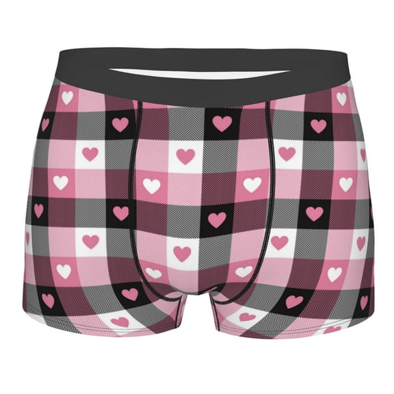Disketp Heart Plaid Men's Boxer Briefs,Soft and Breathable Cotton Underwear with ComfortFlex Waistband
