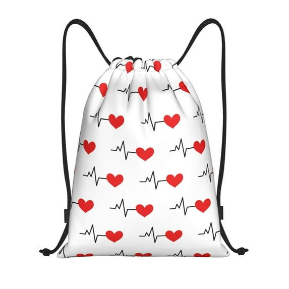 Disketp Heartbeat Symbol Drawstring Backpack Drawstring Gym Bags Draw String Bags for Sports, Gym, Travel, Swimming, Beach-Small
