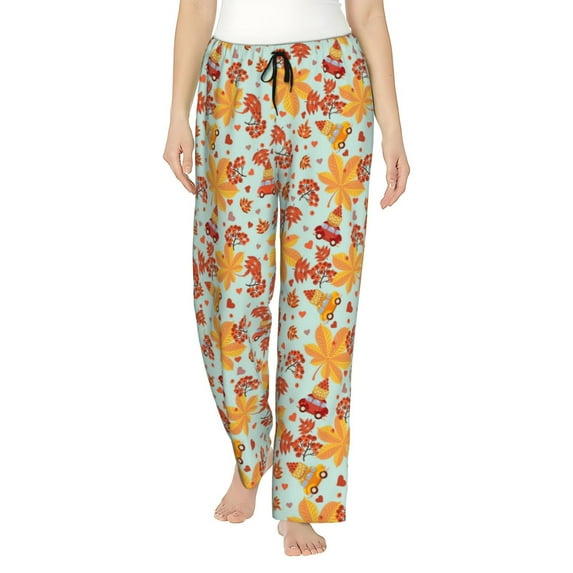 Disketp Hearts And Autumn Leaves Women's Comfy Pajama Pants Casual Drawstring Palazzo Lounge Wide Leg Pants-XX-Large