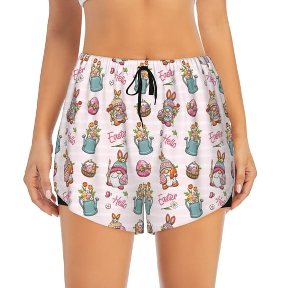 Disketp Hello Easter Print Women's Shorts Workout Shorts for Athletic Gym Running Shorts with Phone Pockets Small