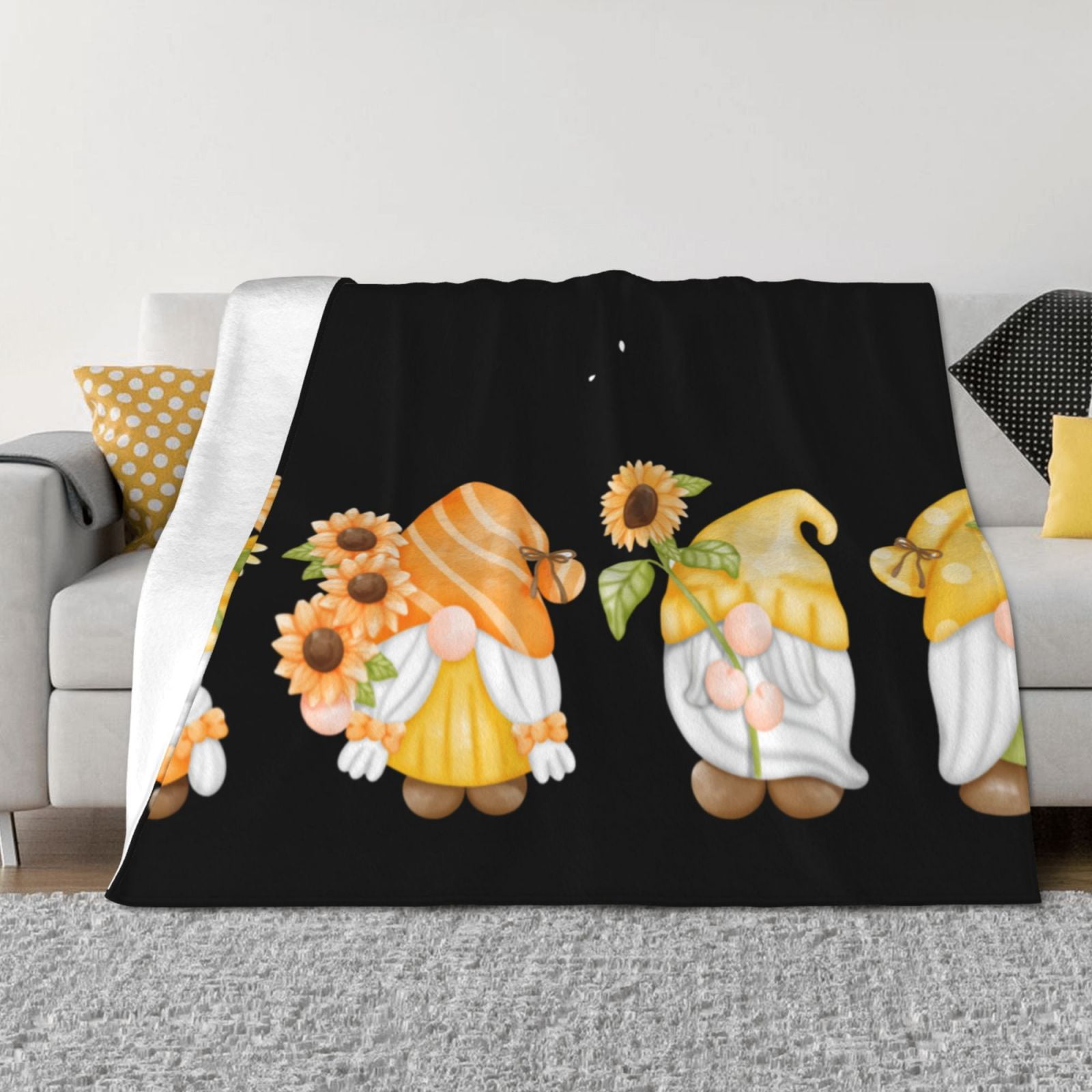 Disketp Hello Spring Sunflower Gnomes Flannel Blankets Thick and Warm
