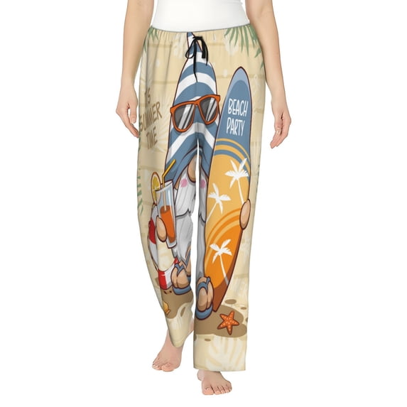 Disketp Hello Summer Cute Gnome Print Women'S Comfy Pajama Pants Casual Drawstring Palazzo Lounge Wide Leg Pants