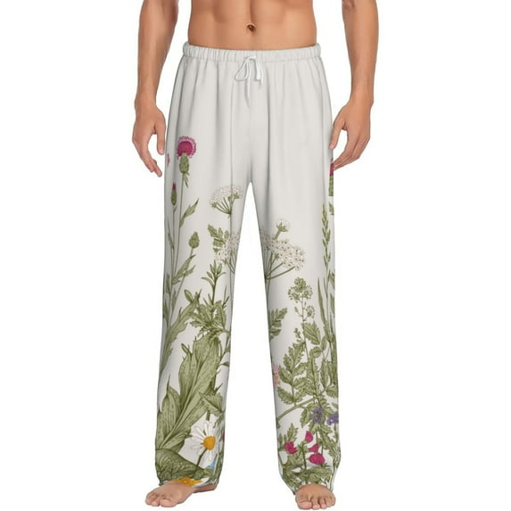 Disketp Herbs And Wildflowers Men'S Pajama Pants - Ultra Soft Fleece Sleep And Lounge Pants (Size: S-Xxl)