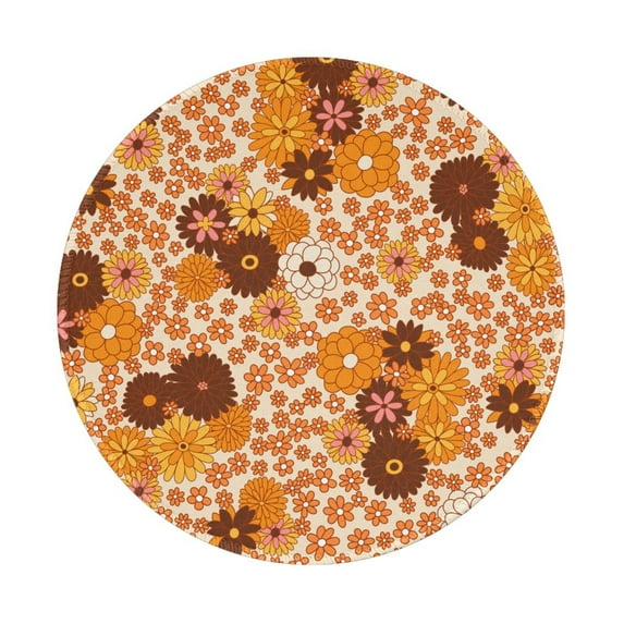 Disketp Hippie Ditsy Floral Small Mouse Pad 7.9x7.9 Inches,Washable Round Mousepad For Office Laptop Computer,Non-Slip Rubber Base Mouse Pads For Wireless Mouse