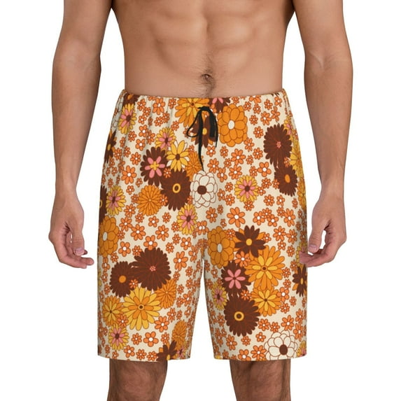 Disketp Hippie Ditsy Floral for Men's Soft Sleep Pajama Shorts Lightweight Lounge Pant Sleep Pj with Elastic Waistband and Pockets-Small