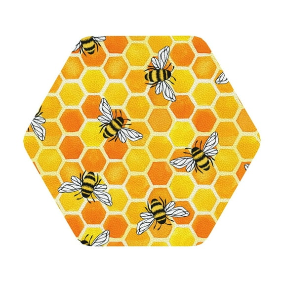 Disketp Honeycombs Funny Coasters,4 Pcs Leather Coasters With Holder, Perfect Housewarming Hostess Gifts,Protect Furniture From Water Marks Scratch