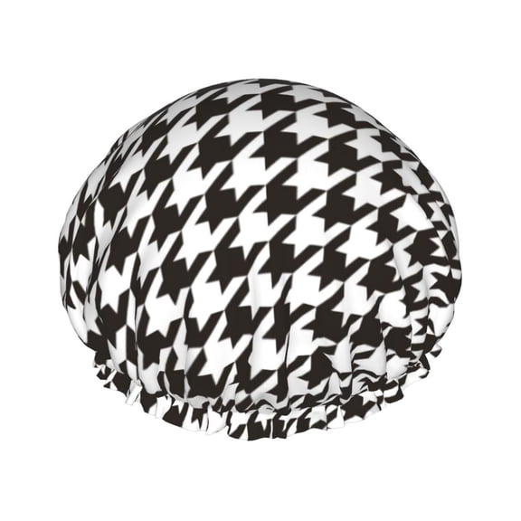 Disketp Houndstooth Black And White Shower Caps,Reusable Shower Cap For Women, Double Layer Waterproof Hair Cap, Large Size For All Hair Lengths,For Girls Spa Home Salon Use