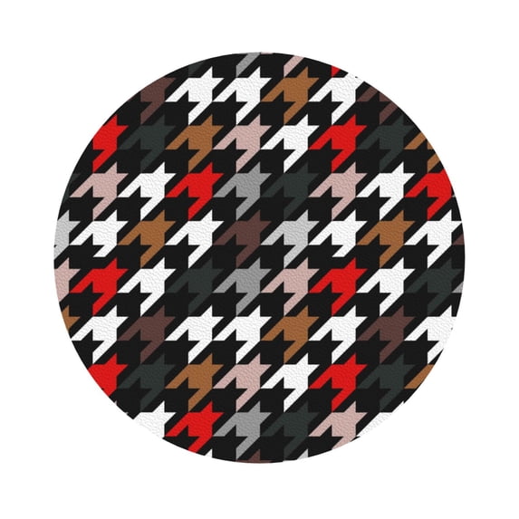 Disketp Houndstooth Green Red Funny Coasters,6 Pcs Leather Coasters With Holder, Perfect Housewarming Hostess Gifts,Protect Furniture From Water Marks Scratch And Damage