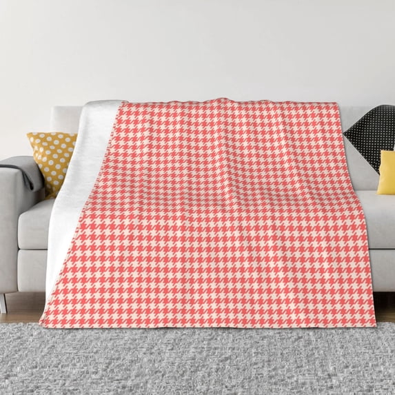 Disketp Houndstooth With Red And White Flannel Blankets - Thick and Warm Blanket for Winter, Soft Fuzzy Plush King Blanket for All Seasons-40"x30"