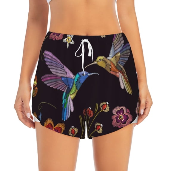 Disketp Humming Bird Print Women's Shorts Workout Shorts for Athletic Gym Running Shorts with Phone Pockets XX-Large