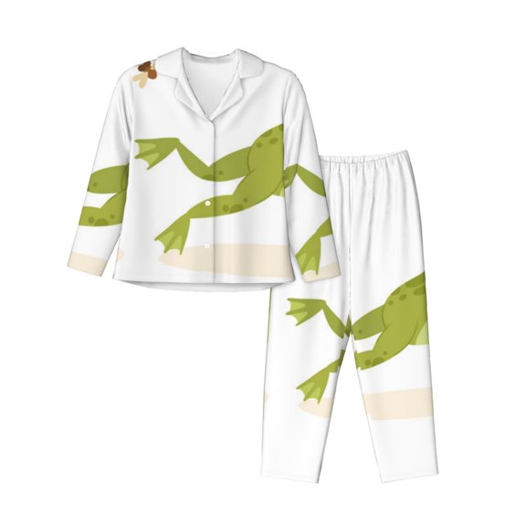 Disketp Hunting Frog Pajamas Set Long Sleeve Sleepwear Womens Button Down Nightwear Pj Sets-{designName}-X-Large