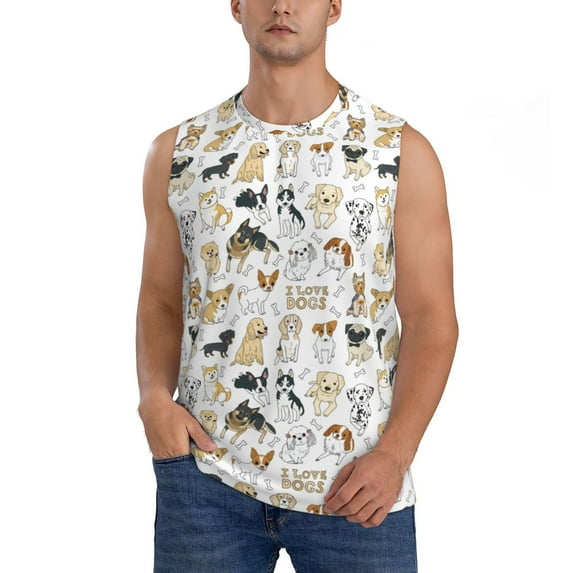 Disketp I Love Dogs Sleeveless Tshirts For Men, Muscle Shirts For Men Dry Fit Tank Top-Large
