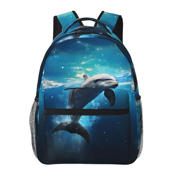 Disketp Ice Blue Ocean Cute Dolphin Backpack for Men and Women - Lightweight Backpack Classical with Multi-pockets Casual Daypack for College Workplace Travel