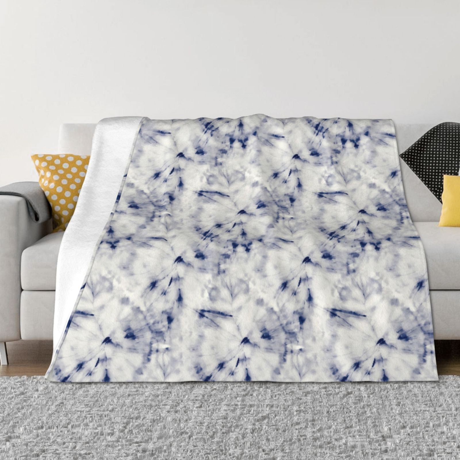 Disketp Indigo Tie Dye Flannel Blankets Thick and Warm Blanket for