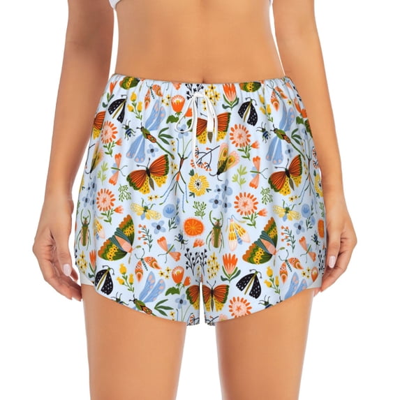 Disketp Insects and Flowers Print Women's Shorts Workout Shorts for Athletic Gym Running Shorts with Phone Pockets XX-Large