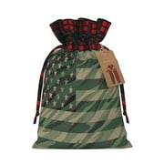 Disketp Jungle Green Camo USA Flag Drawstring Christmas Bags, Xmas Gift Bags, Christmas Wrapping Bags, Xmas Goodie Bags, Party Favor Bags-Black