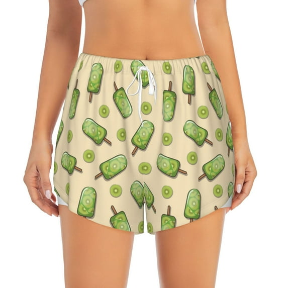 Disketp Kiwi Ice Cream Print Women's Shorts Workout Shorts for Athletic Gym Running Shorts with Phone Pockets Medium
