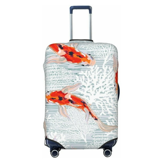 Disketp Koi Fish Corals,Spring Summer Elastic Travel Luggage Cover Travel Suitcase Protective Cover For Trunk Case Apply To 18''-32'' Suitcase Cover (Luggage not included)-Large