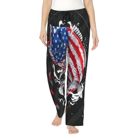 Disketp Largemouth Bass Fish In Usa Print Women'S Comfy Pajama Pants Casual Drawstring Palazzo Lounge Wide Leg Pants