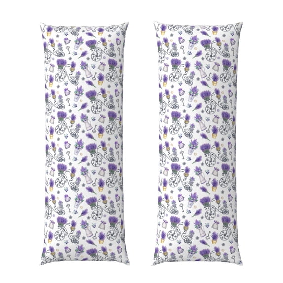 Disketp Lavender Bicycle Print Body Pillow Cover - Super Soft 20x54 Body Pillow Case,Long Side Hidden Zipper