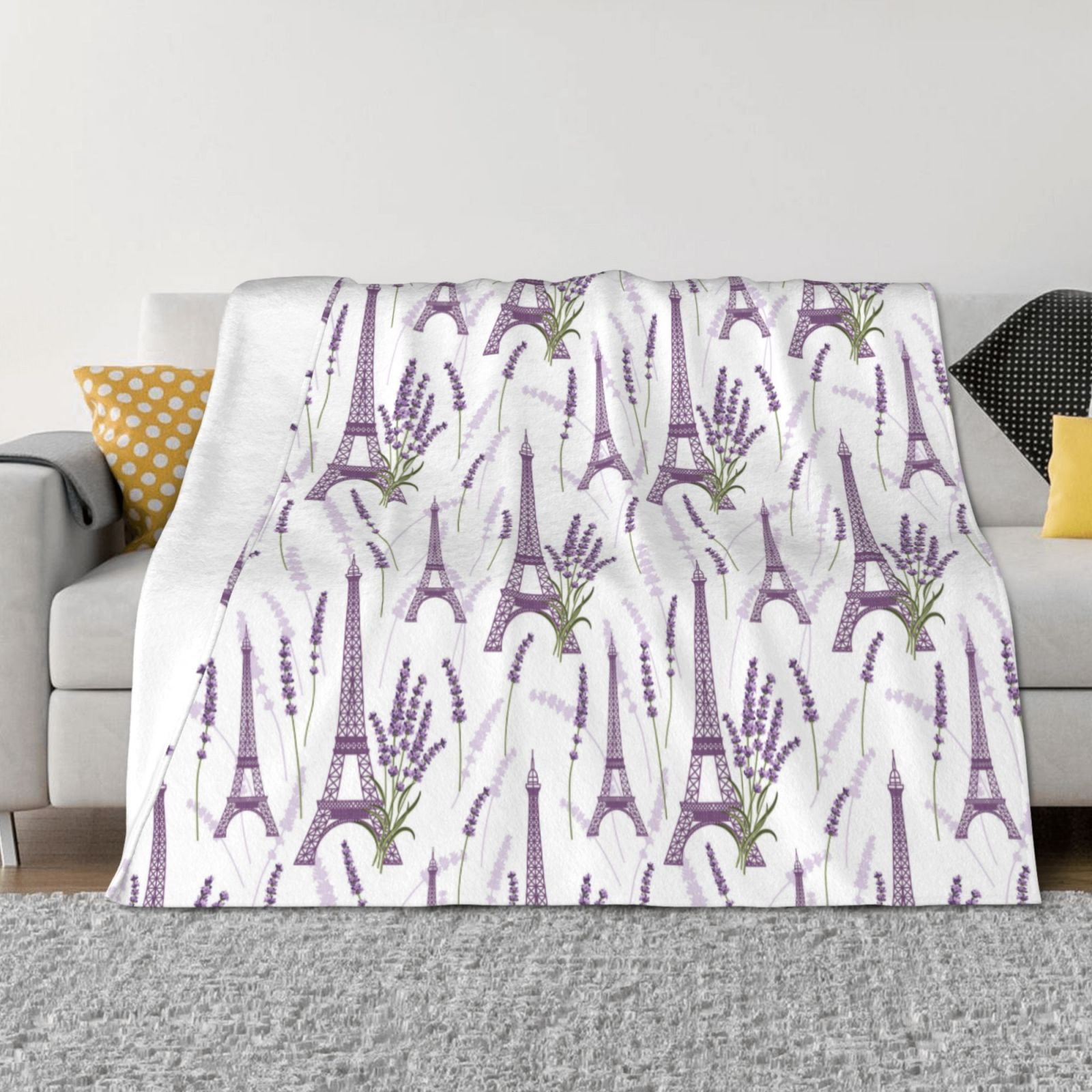 Disketp Lavender Flowers Flannel Blankets Thick and Warm Blanket for