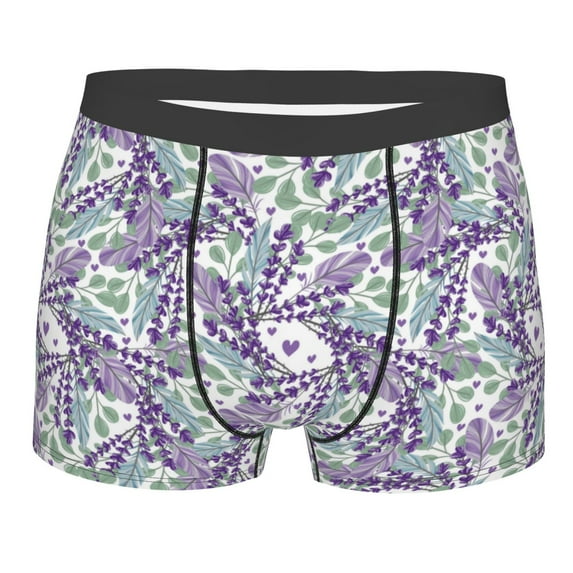 Disketp Lavender Flowers Men's Boxer Briefs,Soft and Breathable Cotton Underwear with ComfortFlex Waistband