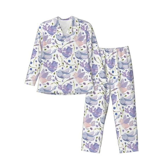 Disketp Lavender Flowers Mens Pajama Set, Soft Warm Long Sleeve Sleepwear, Cozy Button-Down Pjs for Men-Small
